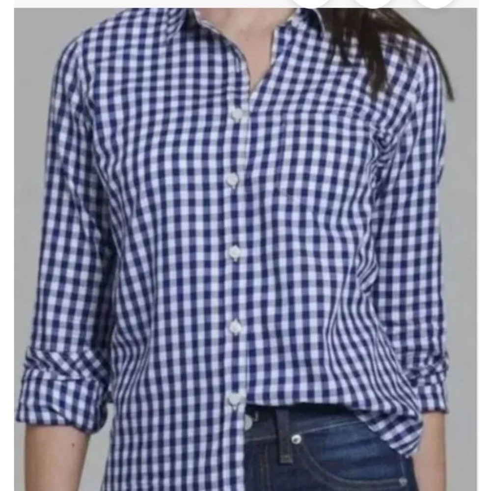 NEW‎ UNTUCKit Belleza Gingham Shirt Womens Blue White Cotton Button Down Size 2